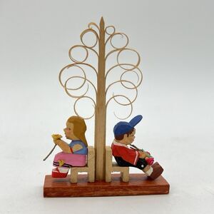Erzgebirge Emil Helbig Wood Carved Girl Boy Sitting Under Tree Flowers Chidren